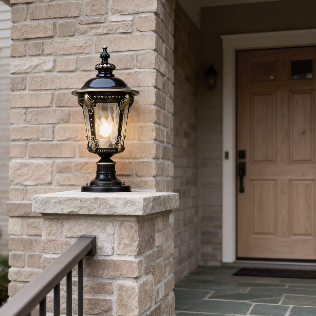 Stone Pillar Post Cap Light, Retro Die-Cast Aluminum Lantern for Masonry Columns and Gates, Solar and Hardwired Dual Power