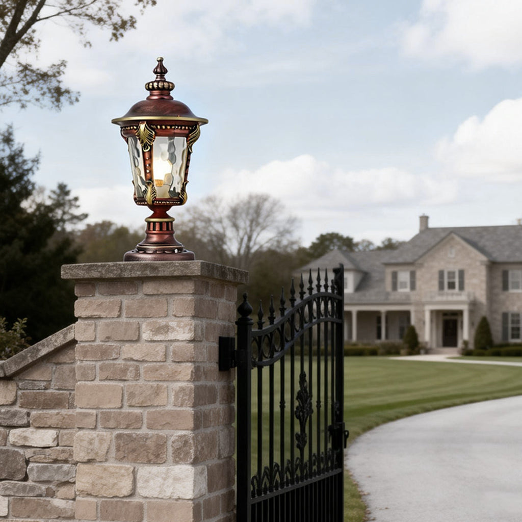 Stone Pillar Post Cap Light, Retro Die-Cast Aluminum Lantern for Masonry Columns and Gates, Solar and Hardwired Dual Power