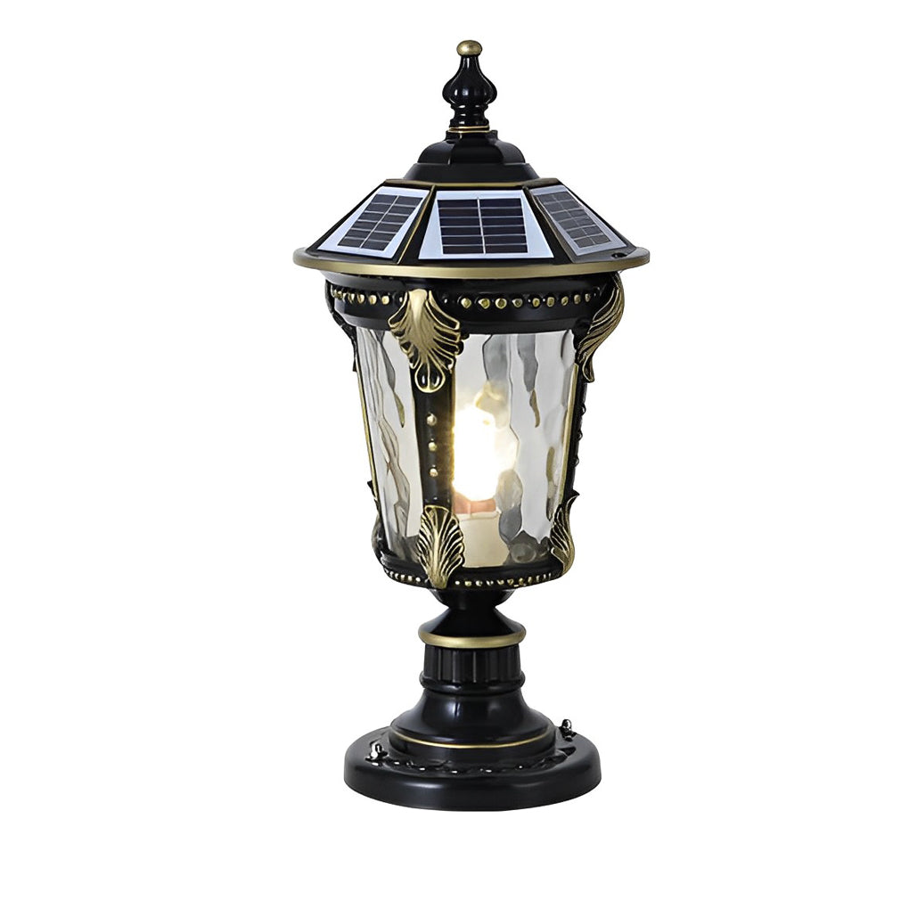 Stone Pillar Post Cap Light, Retro Die-Cast Aluminum Lantern for Masonry Columns and Gates, Solar and Hardwired Dual Power