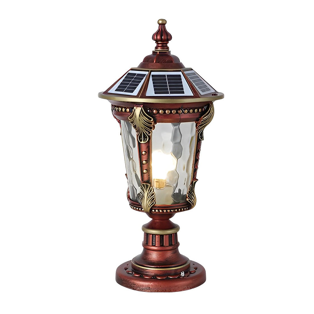 Stone Pillar Post Cap Light, Retro Die-Cast Aluminum Lantern for Masonry Columns and Gates, Solar and Hardwired Dual Power