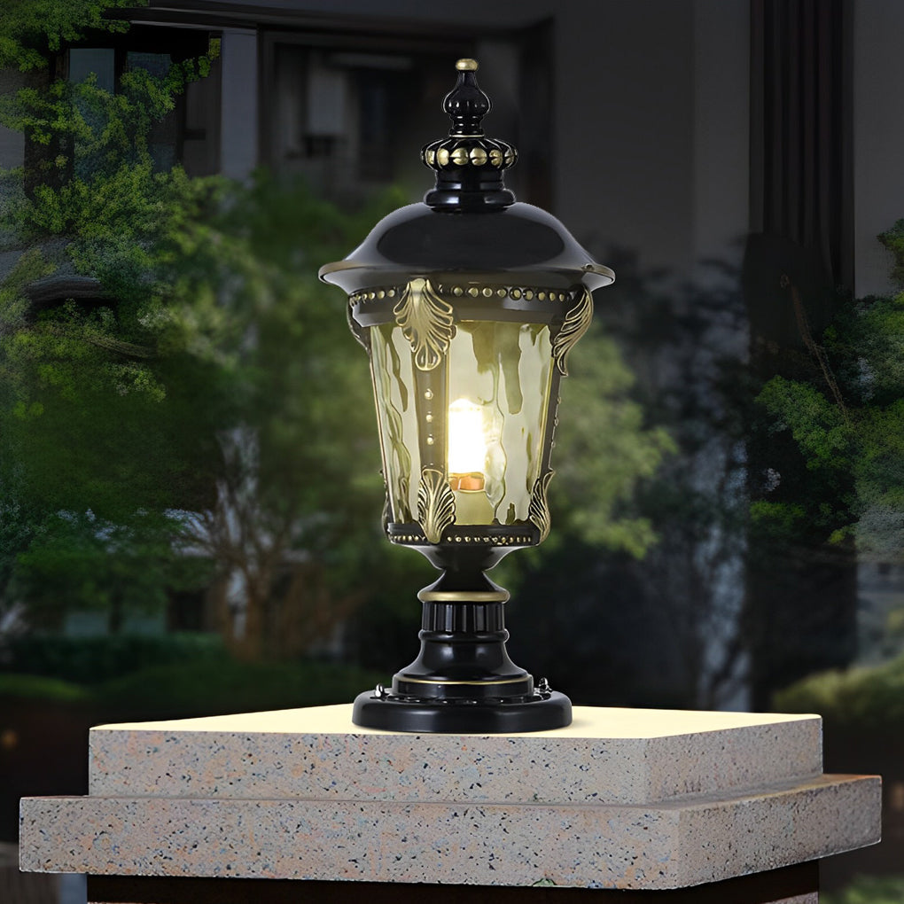 Stone Pillar Post Cap Light, Retro Die-Cast Aluminum Lantern for Masonry Columns and Gates, Solar and Hardwired Dual Power