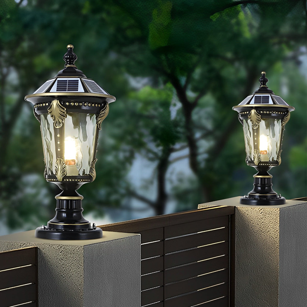 Stone Pillar Post Cap Light, Retro Die-Cast Aluminum Lantern for Masonry Columns and Gates, Solar and Hardwired Dual Power