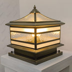 Bronze finish pillar lantern shown as a product display