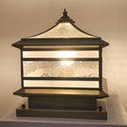 Close view of the textured glass panels of the lantern
