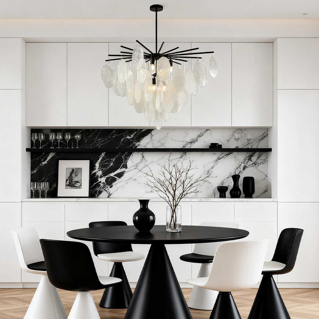 Cascading Chandelier, Black Metal and Clear Glass Ceiling Light for Entryway, Adjustable Rod