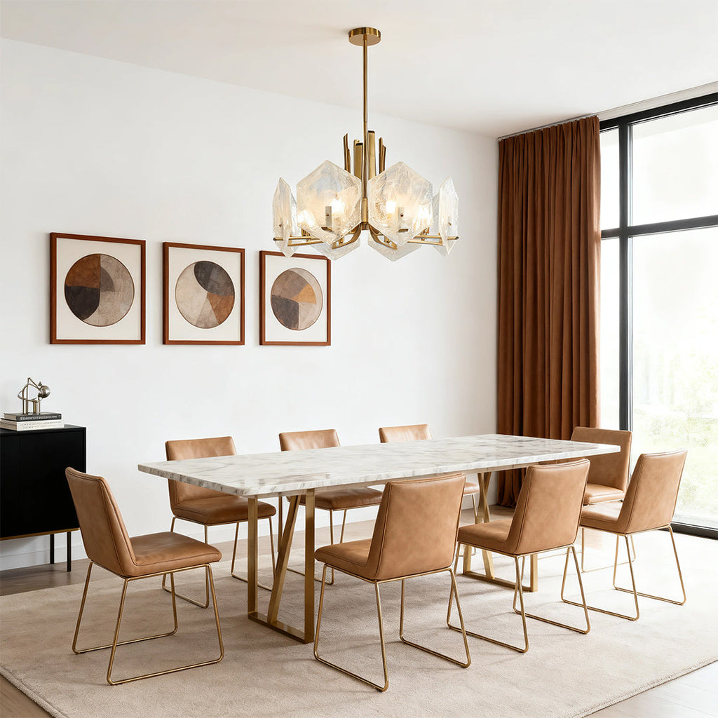 Geometric Chandelier, Gold Metal and Clear Glass Ceiling Light for Entryway, Adjustable Rod