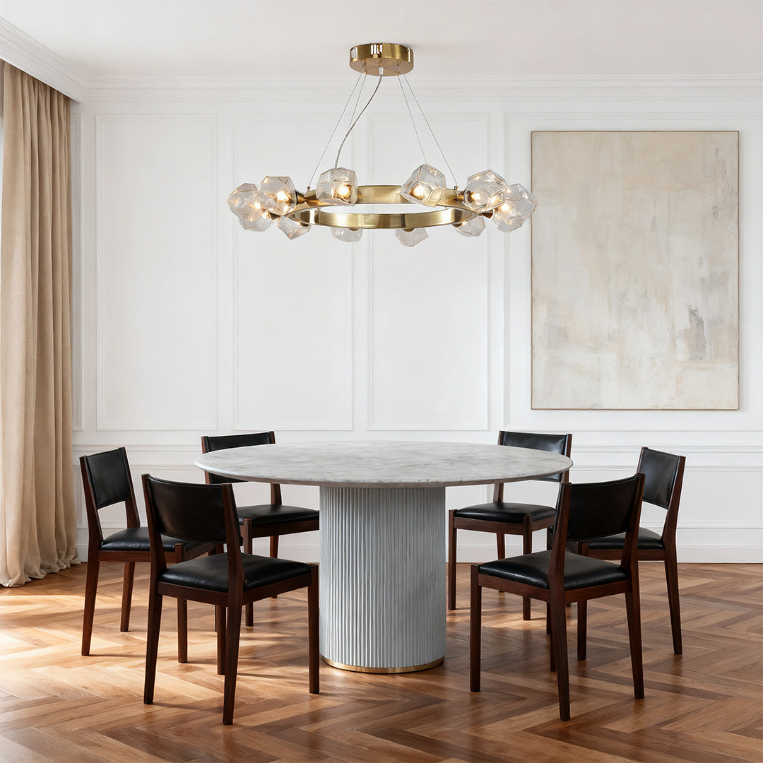 Round Chandelier, Gold Metal and Clear Glass Ring Ceiling Light for Entryway, Adjustable Cord