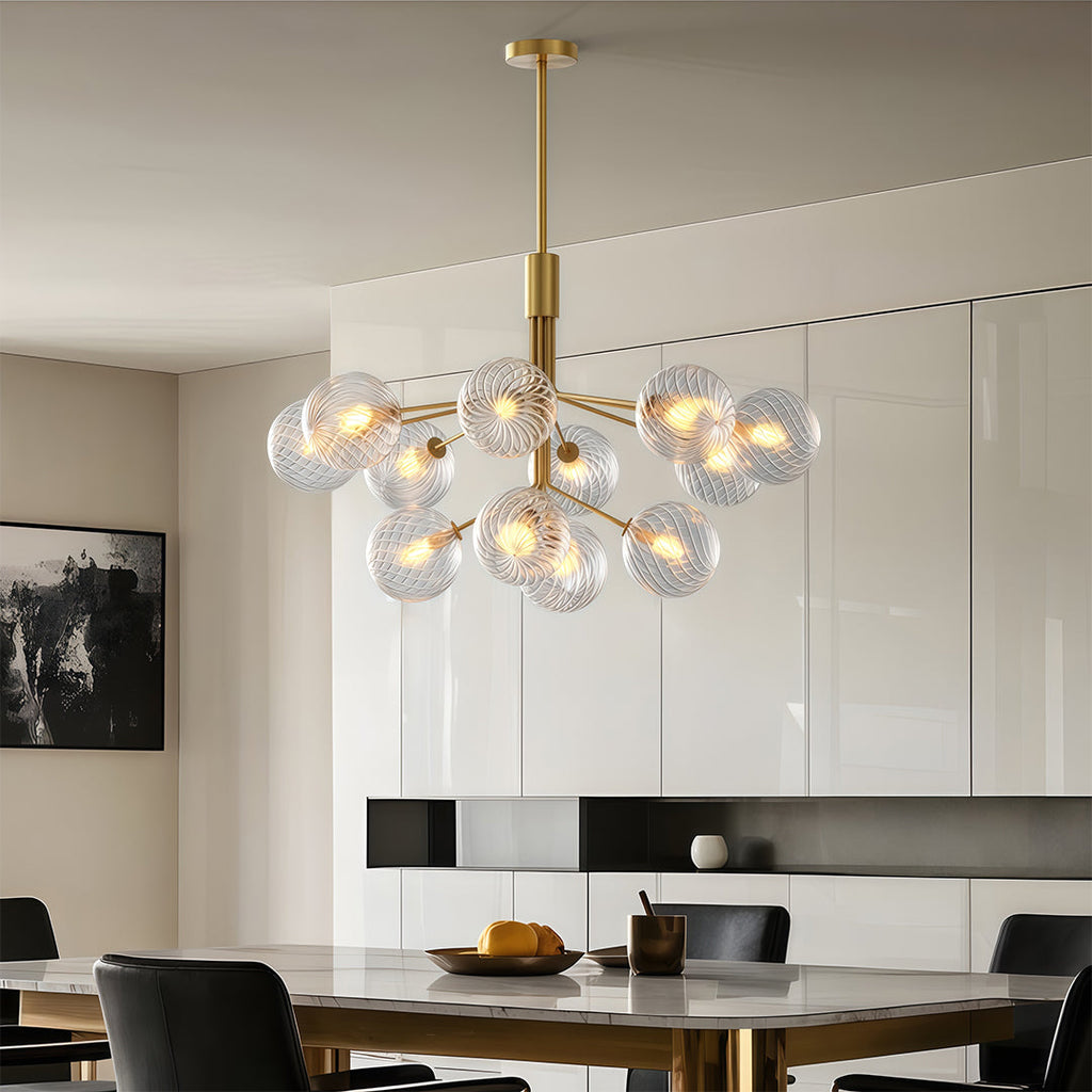 Glass Globe Chandelier, Solid Copper Sputnik Ceiling Light for Living Room, 9 to 18 Lights