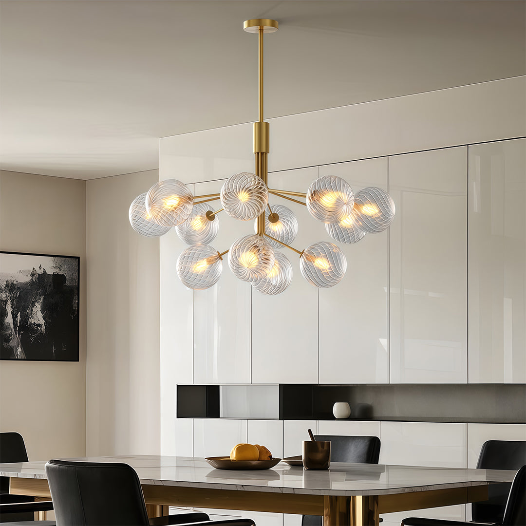Glass Globe Chandelier, Solid Copper Sputnik Ceiling Light for Living Room, 9 to 18 Lights