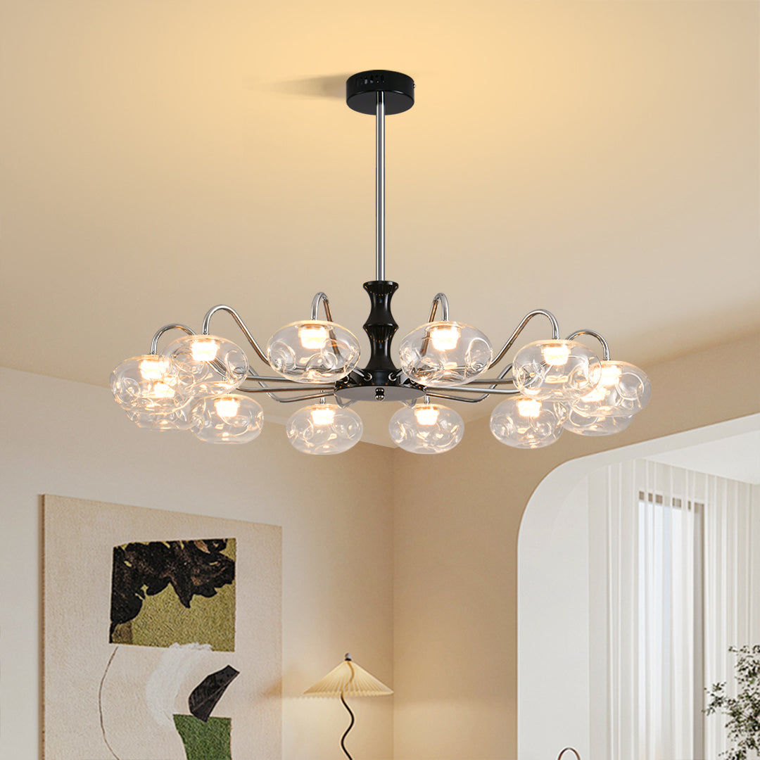 Art glass chandelier in a contemporary living space