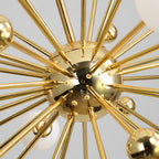 Gold sputnik chandelier hanging in a cozy interior