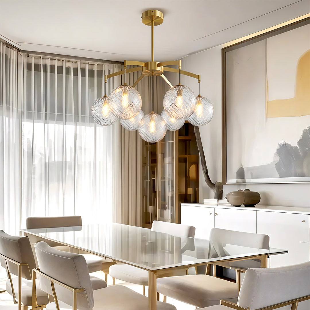 Glass Ball Chandelier, Full Brass and Clear Glass Ceiling Light for Living Room, 7 to 13 Lights