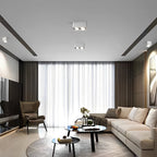 Square grid spotlight softly lighting a modern bedroom