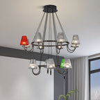 Six-shade suspended chandelier hanging in a living room