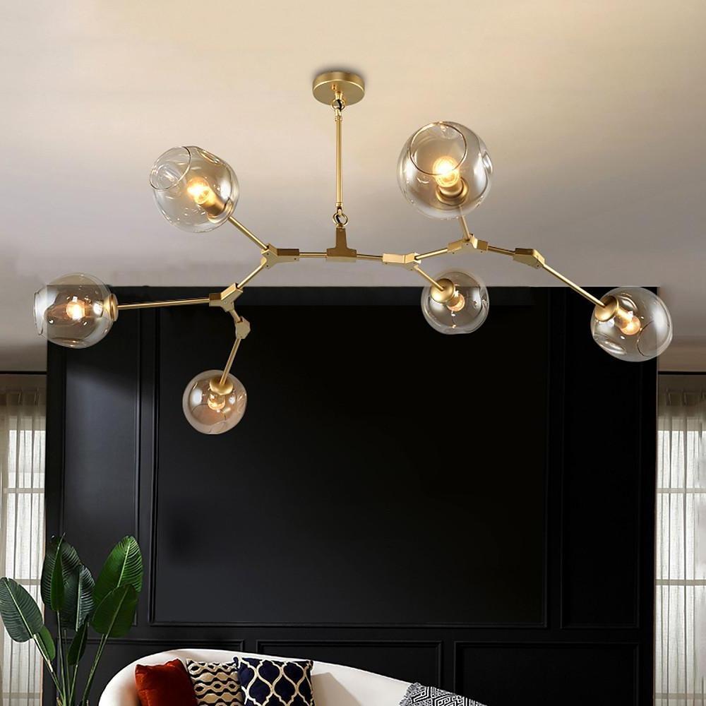 Glass and metal six-light sputnik molecule chandelier, main product view