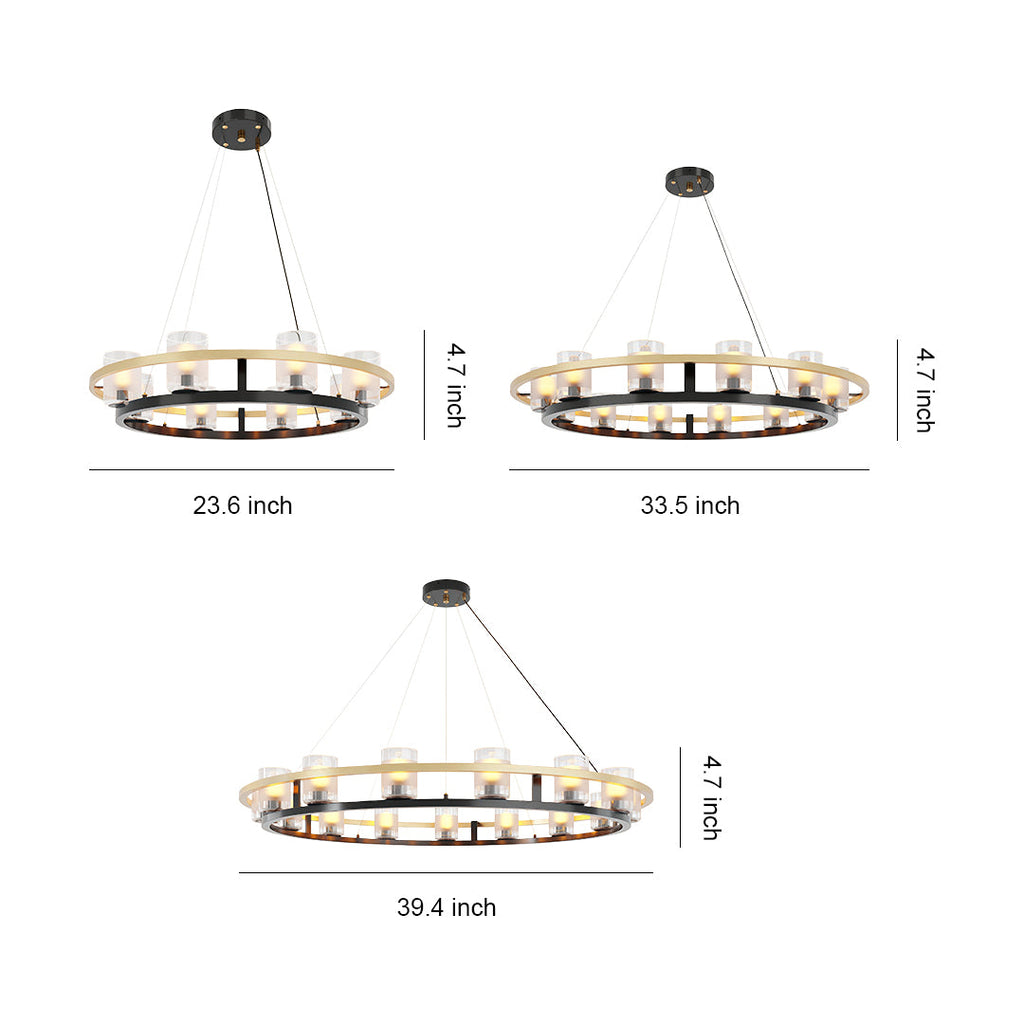Technical diagram with dimensions for the wagon wheel chandelier