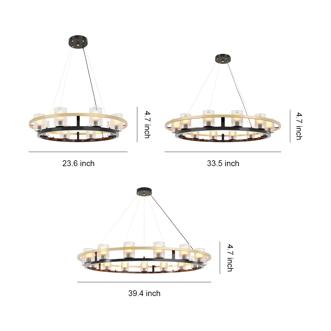 Technical diagram with dimensions for the wagon wheel chandelier