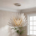 Tiered chandelier with frosted glass petal shades