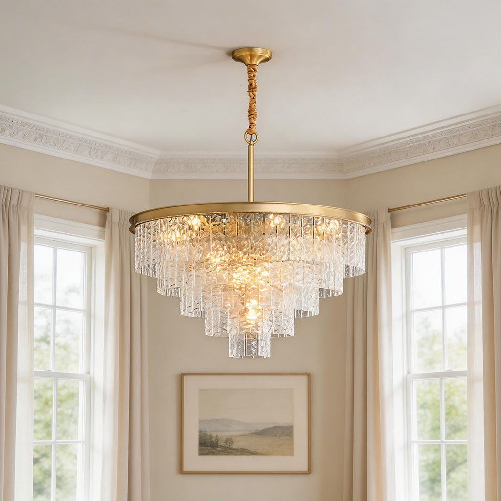 Geometric Chandelier, Full-Copper and Clear Glass Ceiling Light for Dining Room, Five Sizes