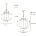 Dimension and size chart for the tiered silver mesh chandelier