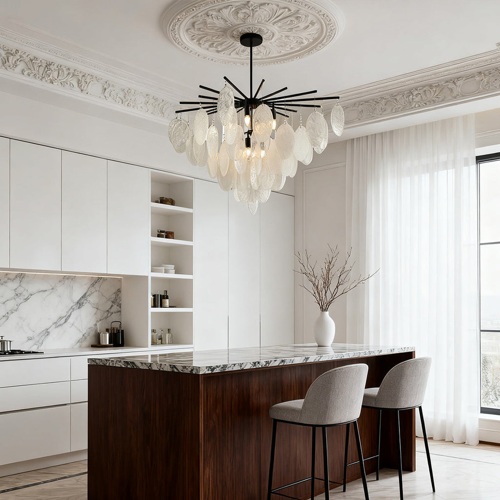 Cascading Chandelier, Black Metal and Clear Glass Ceiling Light for Entryway, Adjustable Rod