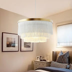 Metal and fabric drum shade pendant light, main product view
