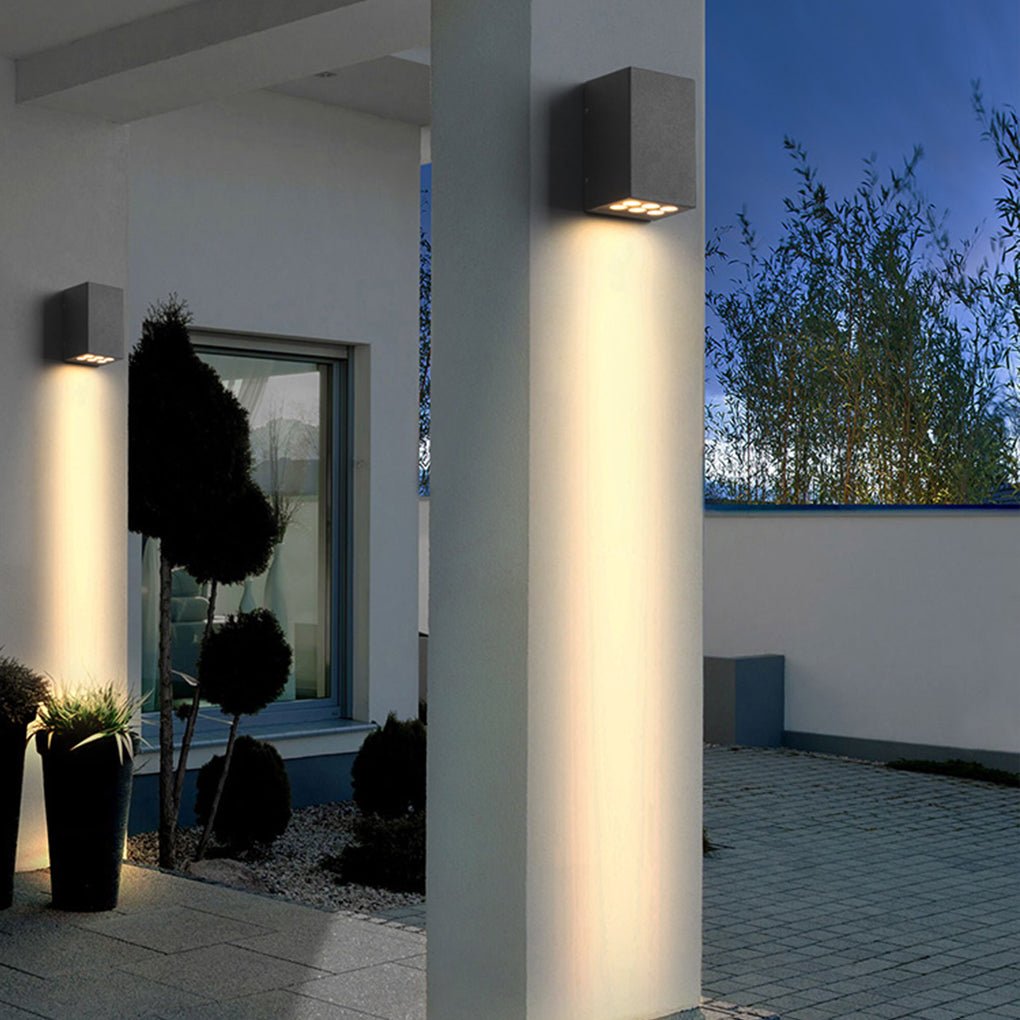 Up Down Outdoor Wall Light, Aluminum and Glass Waterproof LED Courtyard Sconce, Single or Six-Light Array Options
