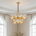 Two-tiered chandelier with glass leaf shades