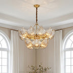 Two-tiered chandelier with glass leaf shades