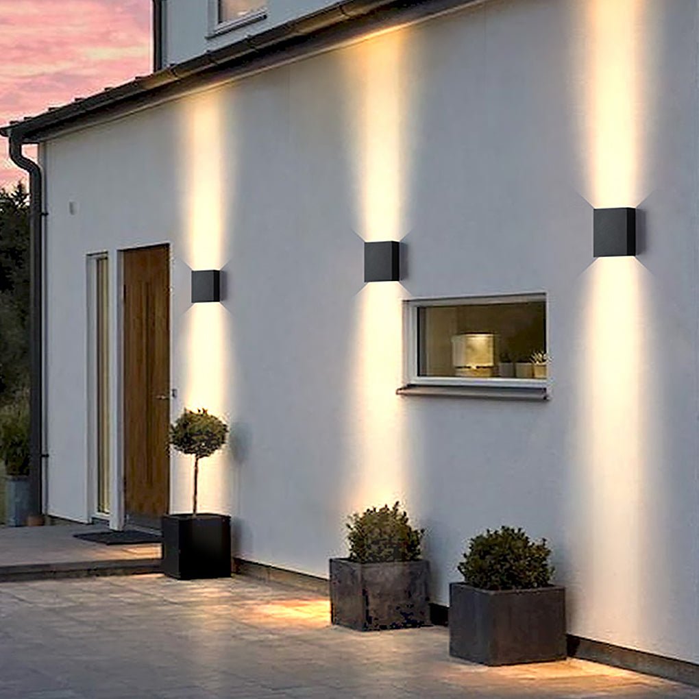 Up Down Wall Light, Modern Square Aluminum Alloy LED Sconce for Entryway and Facade Walls, Dual-Beam Black Fixture in Two Sizes