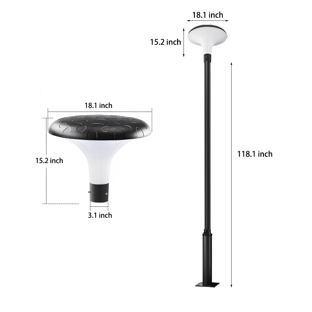 Solar Street Light, Round Die-Cast Aluminum LED Pole Lamp for Driveway and Yard, Waterproof with Standalone Head or Full Pole Options