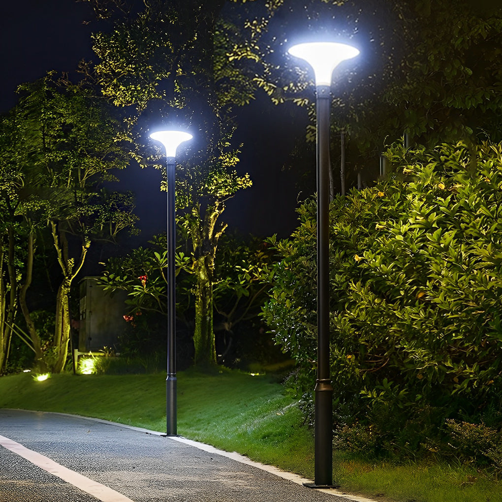 Solar Street Light, Round Die-Cast Aluminum LED Pole Lamp for Driveway and Yard, Waterproof with Standalone Head or Full Pole Options