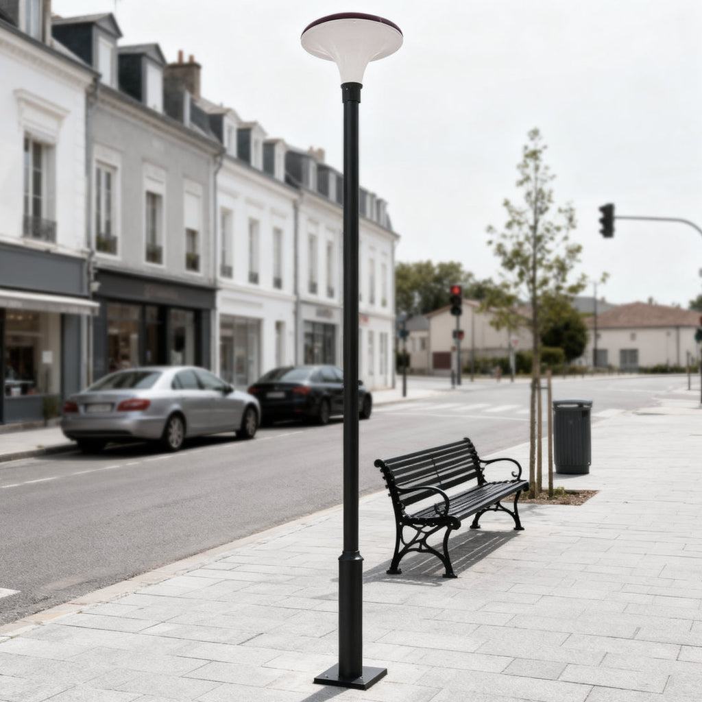 Solar Street Light, Round Die-Cast Aluminum LED Pole Lamp for Driveway and Yard, Waterproof with Standalone Head or Full Pole Options