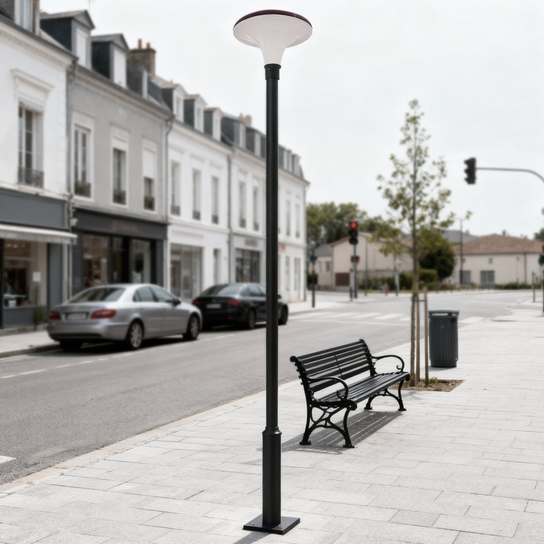 Solar Street Light, Round Die-Cast Aluminum LED Pole Lamp for Driveway and Yard, Waterproof with Standalone Head or Full Pole Options