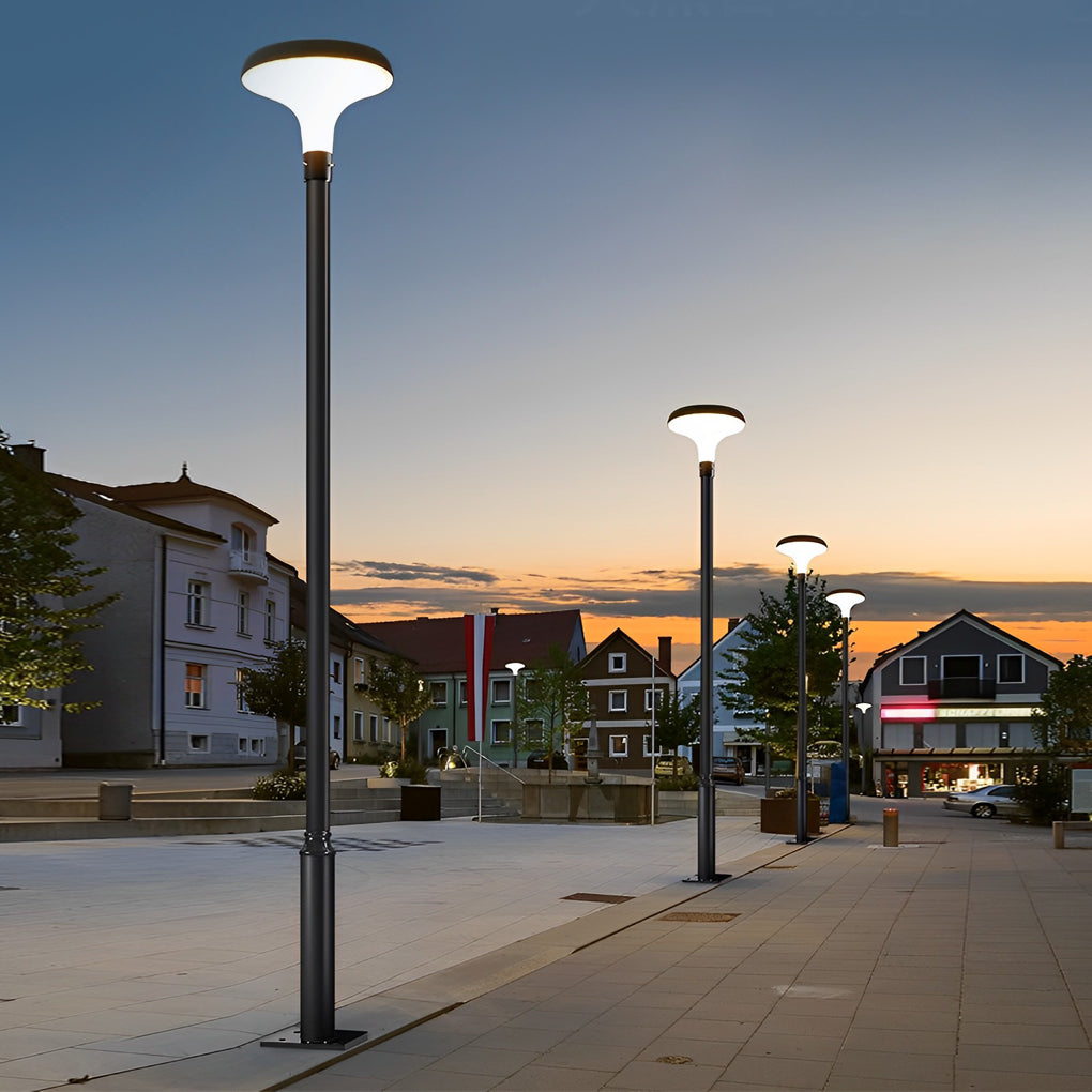 Solar Street Light, Round Die-Cast Aluminum LED Pole Lamp for Driveway and Yard, Waterproof with Standalone Head or Full Pole Options