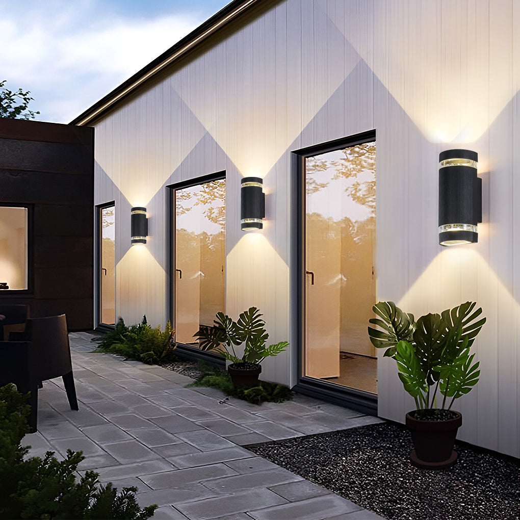 Outdoor Wall Sconce with Up Down Lighting, Black Aluminum Waterproof LED Fixture for Porch and Patio, IP65 Rated 3000K Warm White