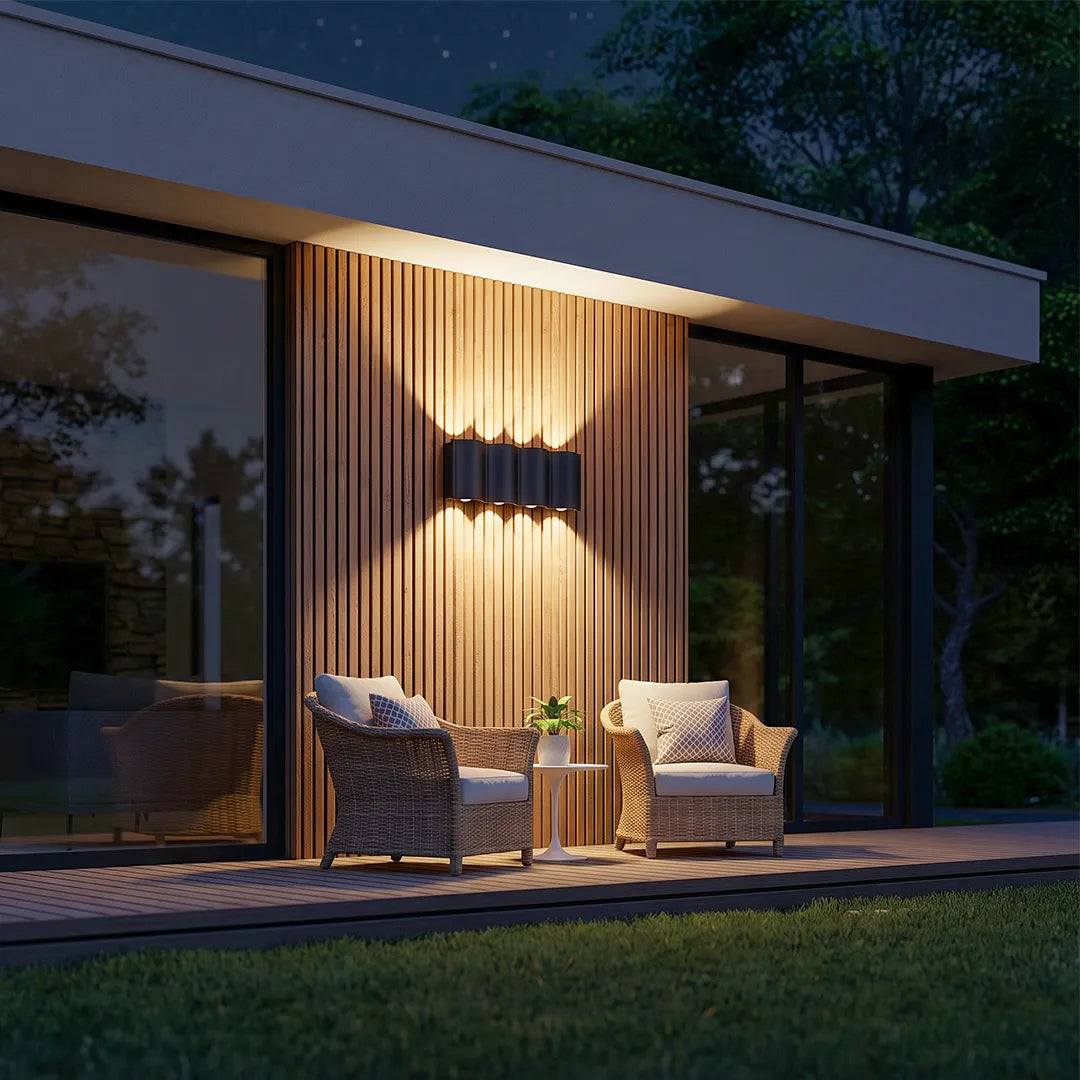 Up Down Outdoor Wall Light, Modern Wave-Shaped Aluminum LED Sconce for Exterior Walls and Entryways, 2 to 8 Light Configurations