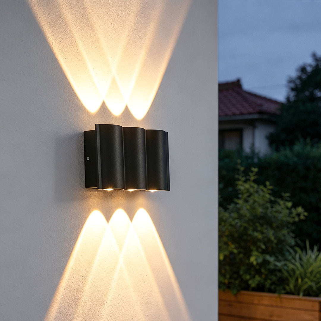 Up Down Outdoor Wall Light, Modern Wave-Shaped Aluminum LED Sconce for Exterior Walls and Entryways, 2 to 8 Light Configurations