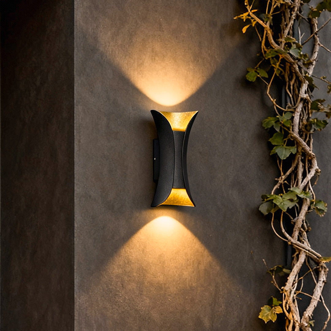Up Down Outdoor Wall Light, Curved Aluminum LED Sconce for Porch, Patio and Facade, Waterproof with Motion-Sensing Option