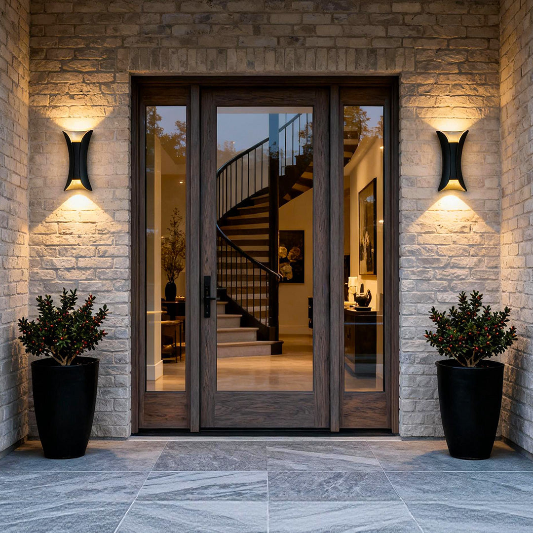 Up Down Outdoor Wall Light, Curved Aluminum LED Sconce for Porch, Patio and Facade, Waterproof with Motion-Sensing Option