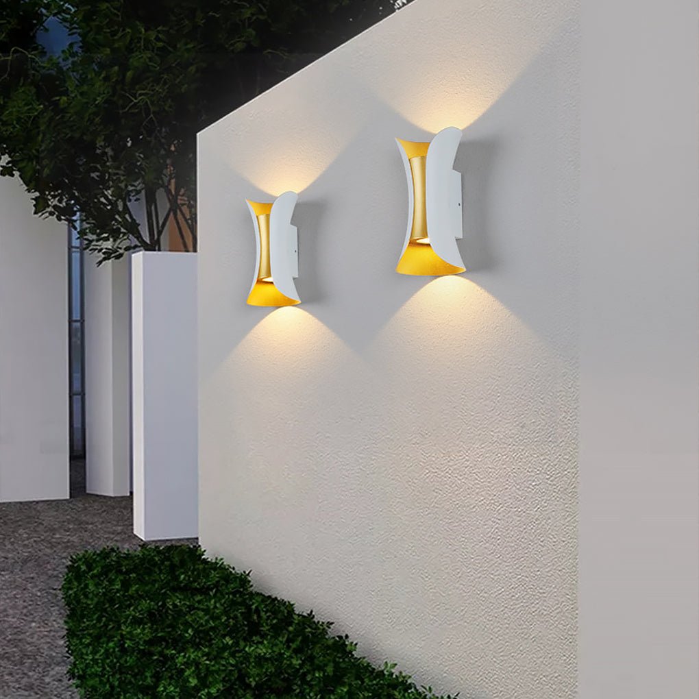 Up Down Outdoor Wall Light, Curved Aluminum LED Sconce for Porch, Patio and Facade, Waterproof with Motion-Sensing Option