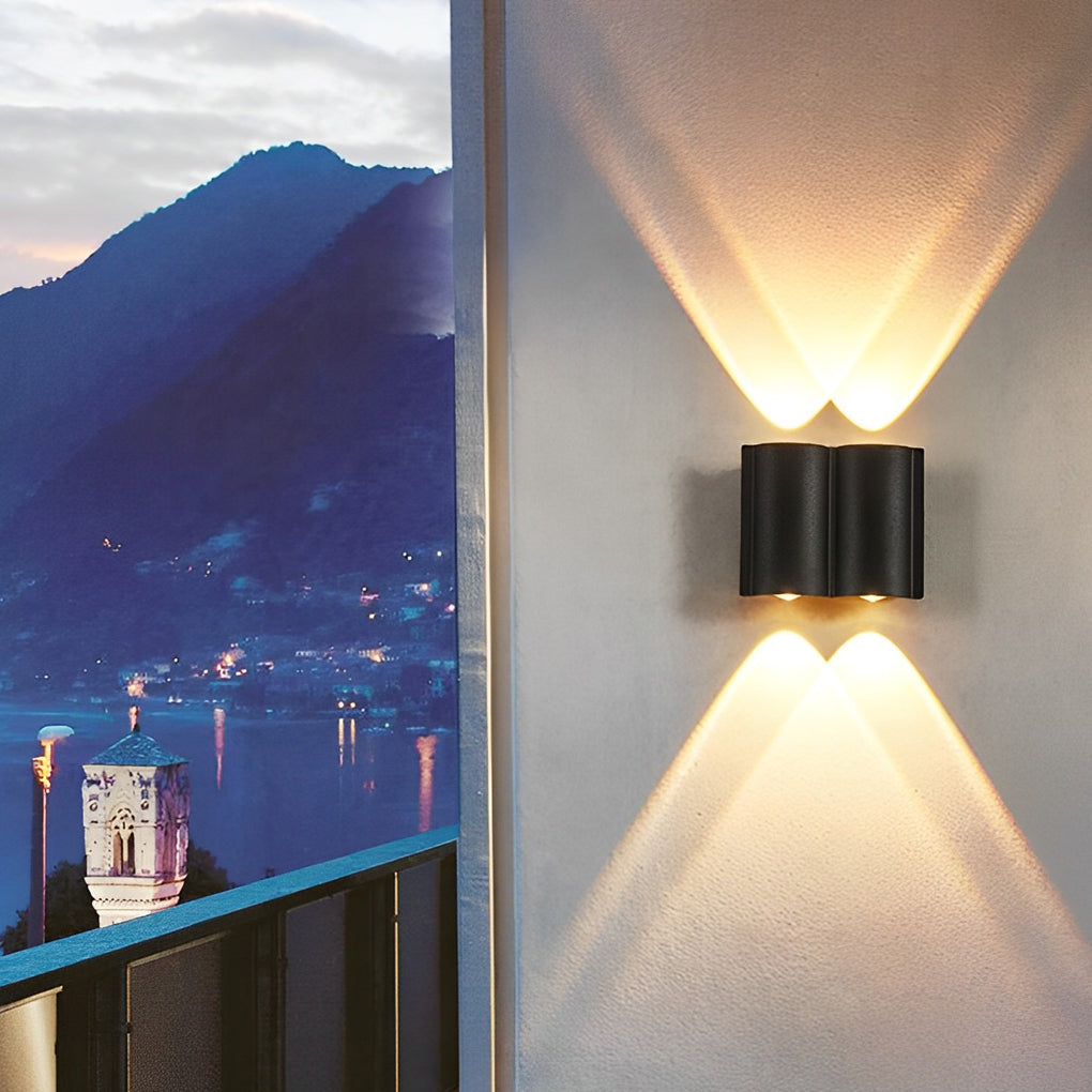 Up Down Outdoor Wall Light, Modern Wave-Shaped Aluminum LED Sconce for Exterior Walls and Entryways, 2 to 8 Light Configurations
