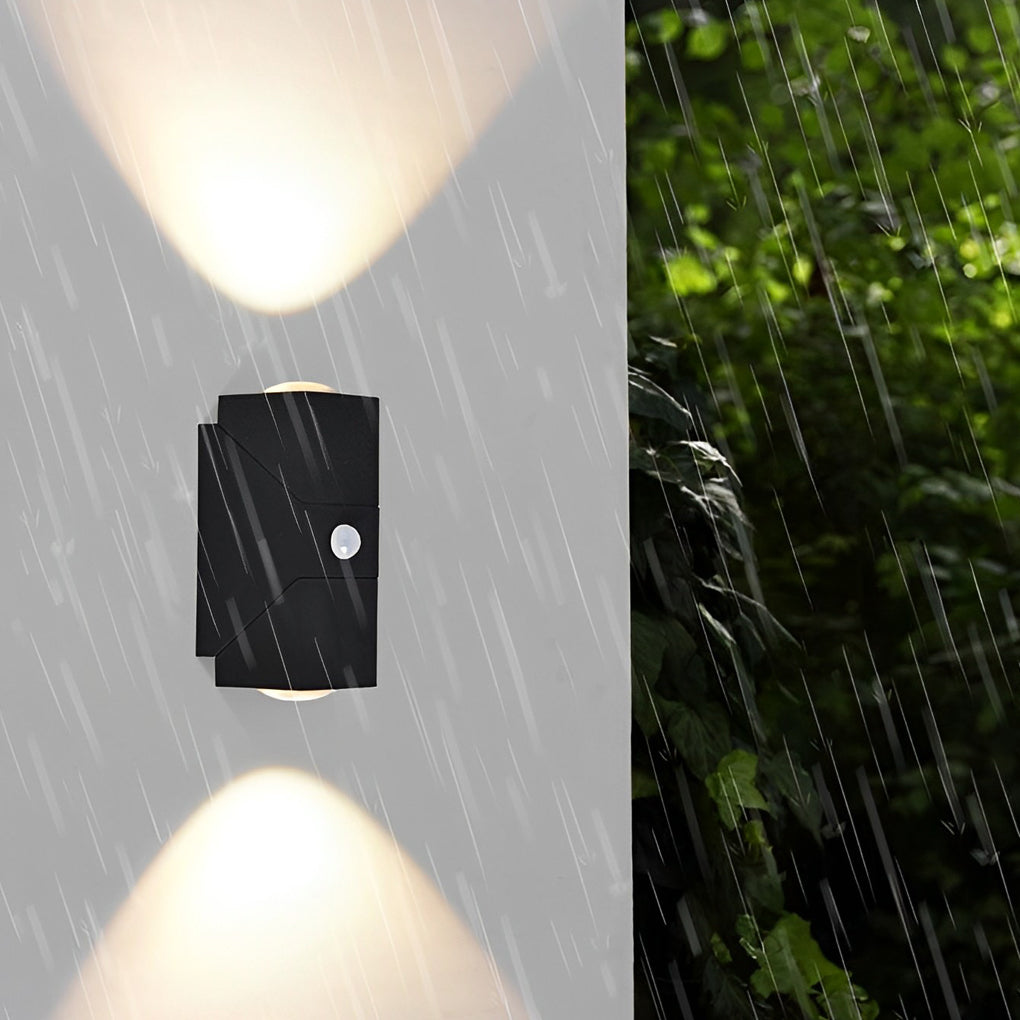 Up Down Outdoor Sconce, Adjustable Waterproof Black Aluminum LED Wall Light for Entrances and Facades, Motion Sensor Option