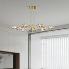 Gold accented LED chandelier in an upscale kitchen