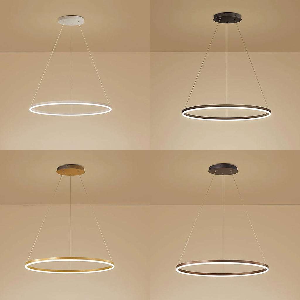 Modern LED Ring Chandelier, Round Halo Ceiling Light for Dining Room and Bedroom, Dimmable Aluminum Circle Pendant in 16, 24 or 31 Inch