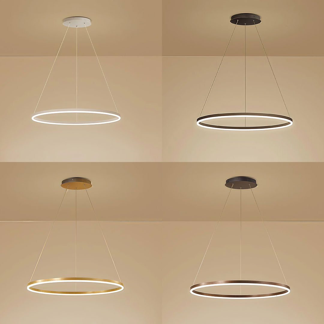 Modern LED Ring Chandelier, Round Halo Ceiling Light for Dining Room and Bedroom, Dimmable Aluminum Circle Pendant in 16, 24 or 31 Inch