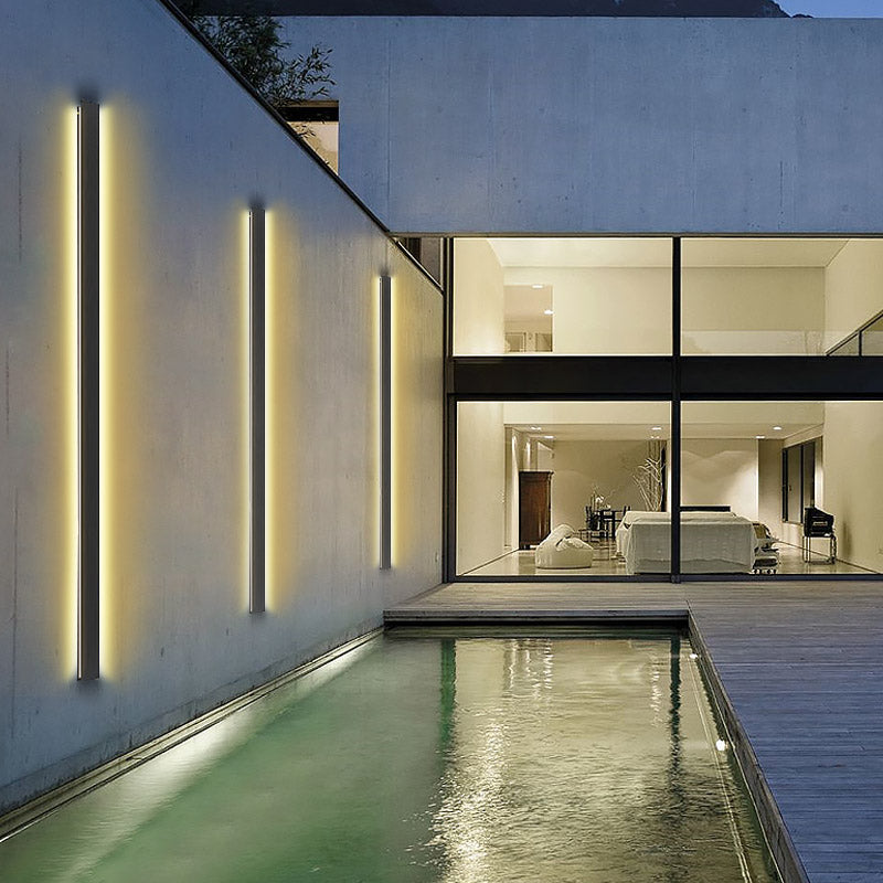 Long Black Outdoor Wall Light, Modern LED Linear Sconce for Facades and Entryways, Mounts Horizontal, Vertical or Diagonal