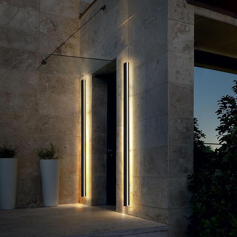 Minimalist Linear Wall Sconce, Slim Black LED Outdoor Light for Facade and Porch, Five Lengths with Dimmable and Tri-Color Modes