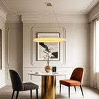 Crystal chandelier in a sophisticated neutral toned room