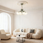 Flower chandelier in a cozy living room with natural elegance